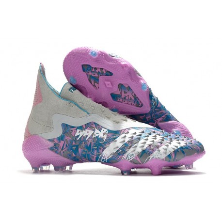 adidas Predator Freak + FG Firm Ground Soccer Cleat Grey Pink Blue