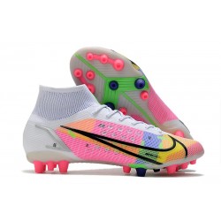 Nike Mercurial Superfly 8 Elite AG Dragonfly - White Metallic Silver Dark Raisin