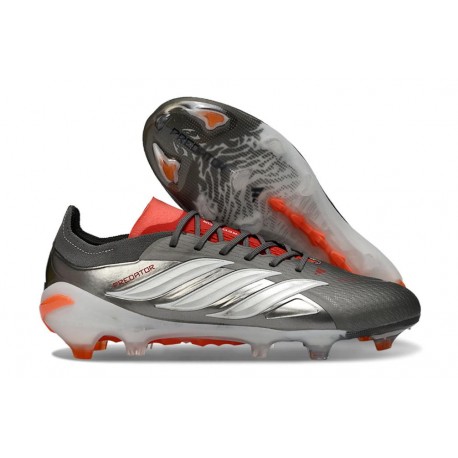 Adidas Predator 26 Elite L FG Shoes Finishers Steel - Iron Metal Footwear White Lucid Red