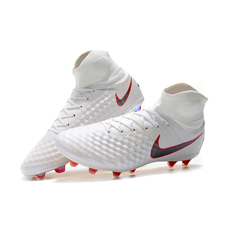 FG Football Boots White Grey Crimson