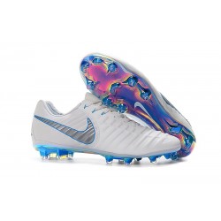 Nike Tiempo Legend VII FG K-Leather Soccer Cleats - White Grey Blue