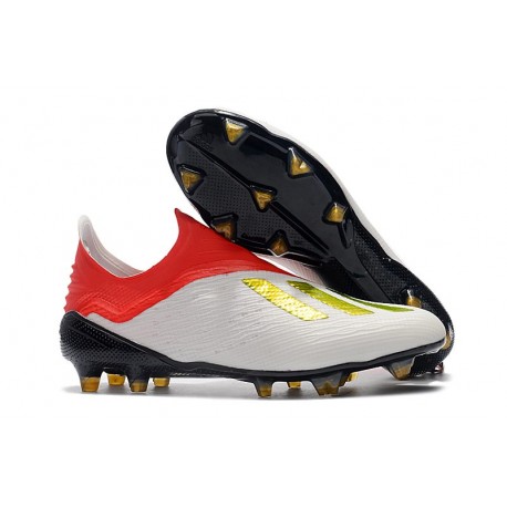 18+ FG Soccer Boots - White Red Gold