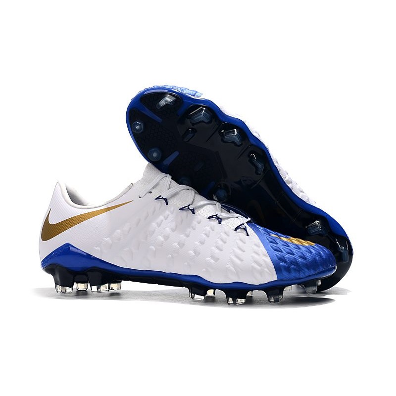 Constitución Caballero Componer Nike Hypervenom Phantom III FG Soccer Shoes - White Blue Gold