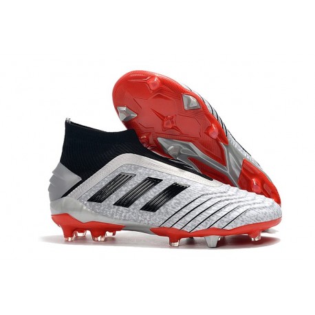 New adidas Predator 19+ FG Soccer Boots - Silver Black Red