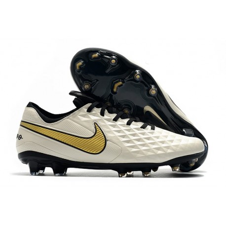 Nike Tiempo Legend 8 FG Leather Cleat - White Gold